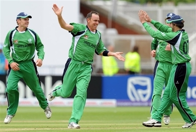 Trent Johnston celebrates a wicket