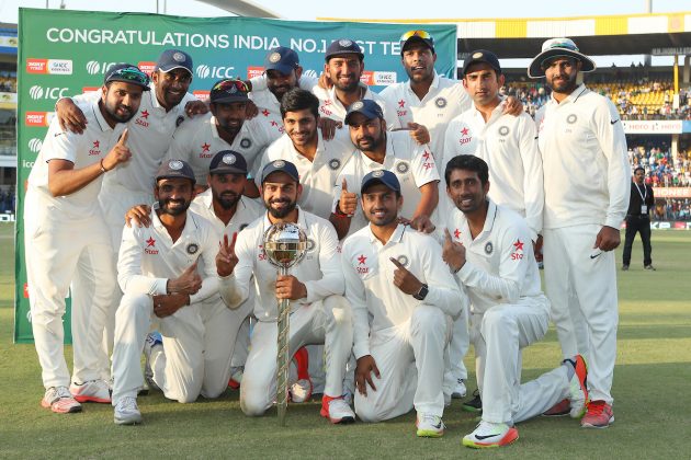 The Indian squad with the test mace @BCCI.