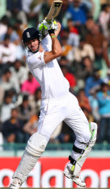 Kevin Pietersen scored his 15th Test century, but was lbw to Harbhajan Singh late in the day as India finished day three on top in Mohali.