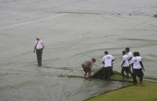 Heavy rain washed out the two session of the second day's play in the first cricket Test between India and Sri Lanka on Monday.