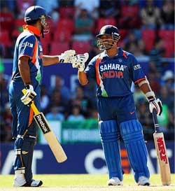 Yuvraj and Tendulkar scored 69 runs in the batting Powerplay. Sachin added 138 with Yuvraj and 135 with MS Dhoni.
