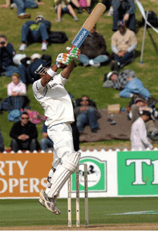 Indian cricketer Gautam Gambhir plays a shot during the third day of the final Test match between New Zealand and India at the Basin Reserve stadium in Wellington.