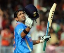 Gautam Gambhir celebrates his consecutive century against New Zealand at Vadodara in 3rd ODI